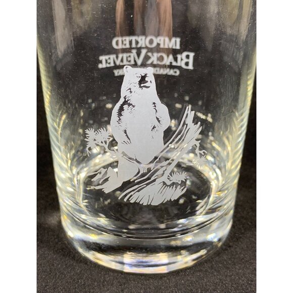 BLACK VELVET Canadian Whisky On The Rocks Glasses White Bear Clear Set of 2 - Picture 1 of 14
